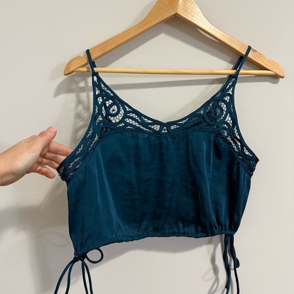 Free People Blouson Blue Satin Crochet Detail Lace Cropped Tank Top Intimately - Picture 6 of 16
